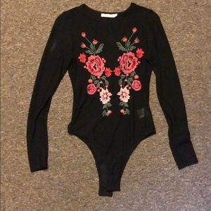 Black Rose Long Sleeve Bodysuit